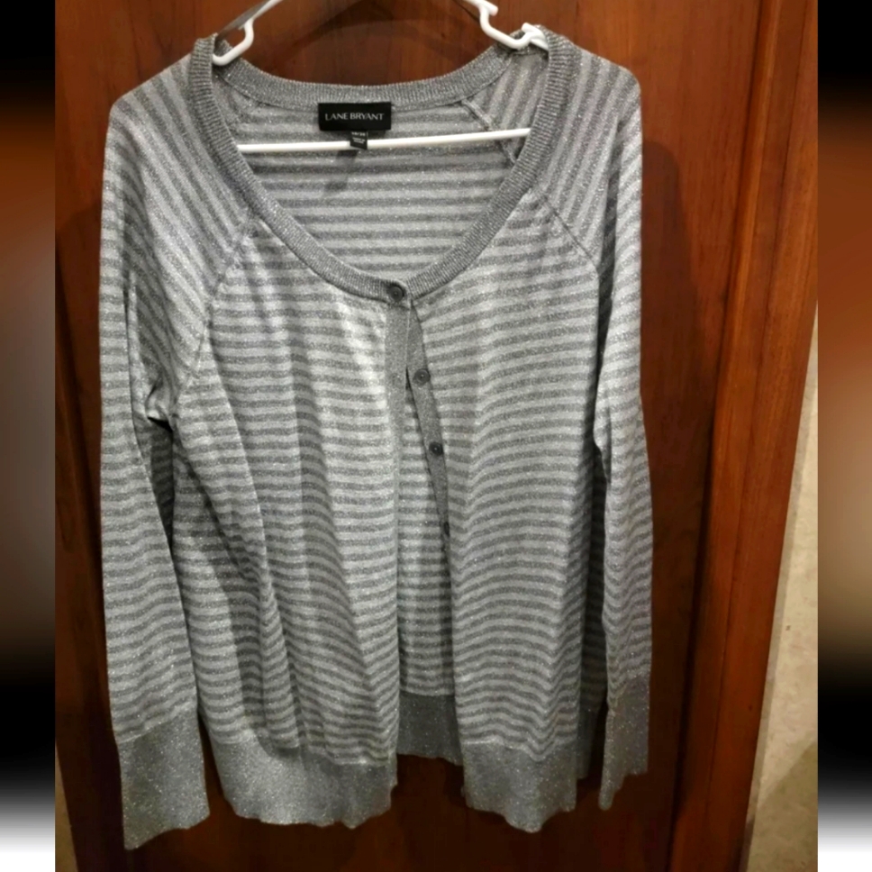 Lane Bryant Silver Sparkly Striped Cardigan Sz 18/20